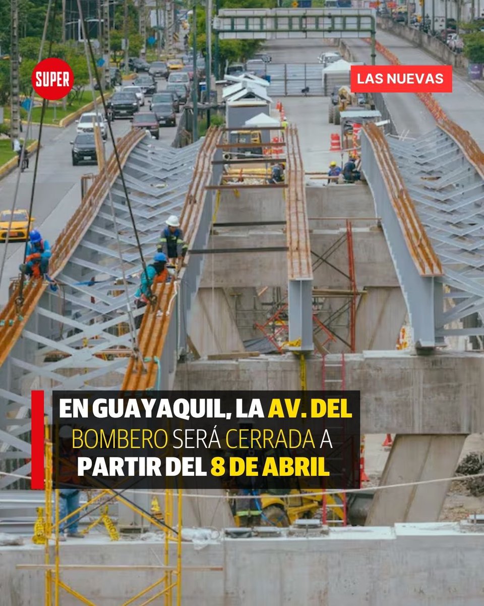 #LasNuevas | La ATM y la Dirección de Obras Públicas informaron que desde la madrugada del  8 de abril se ejecutará el montaje de vigas del paso elevado en la av. del Bombero, por lo que estarán cerrados los carriles centrales en sentido vía a la costa hasta el próximo lunes 13.