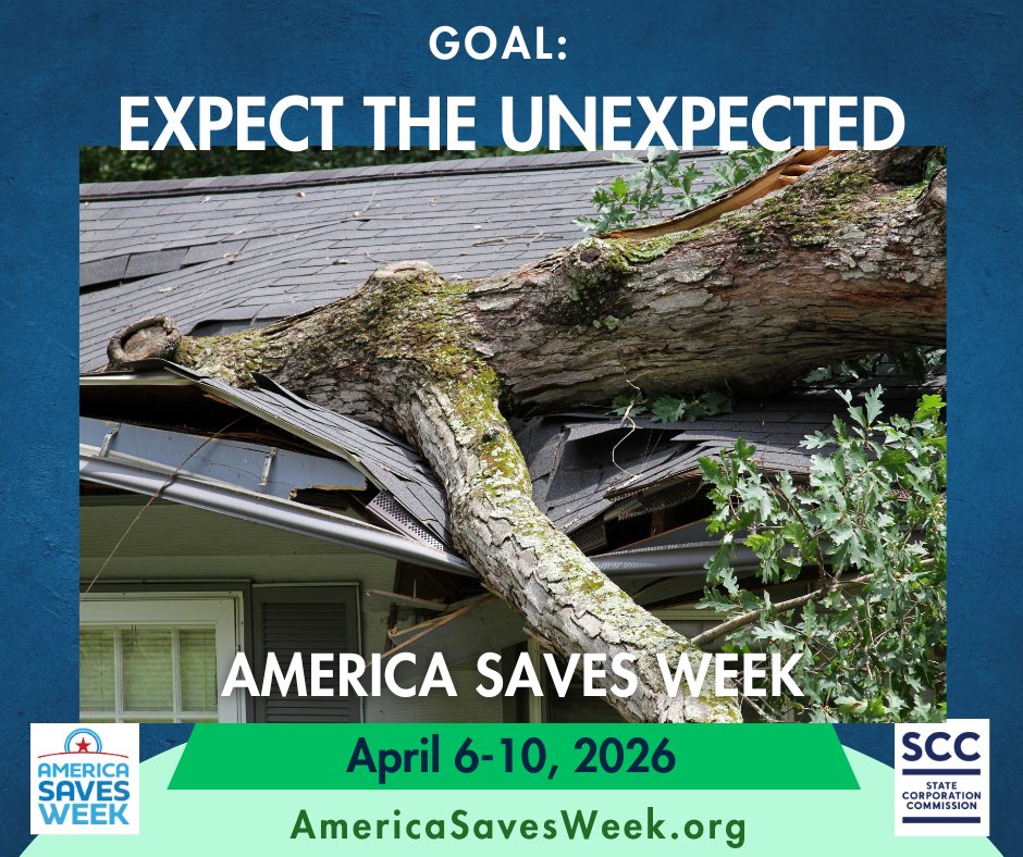 VAStateCorpComm's tweet image. Don’t let emergency home or car repairs, surprise medical bills or other unexpected expenses sideline you on your way to reaching your financial goals.

#AmericaSavesWeek reminds us to save for the unexpected. americasavesweek.org scc.virginia.gov/consumers/ #ASW2026 #savemoney