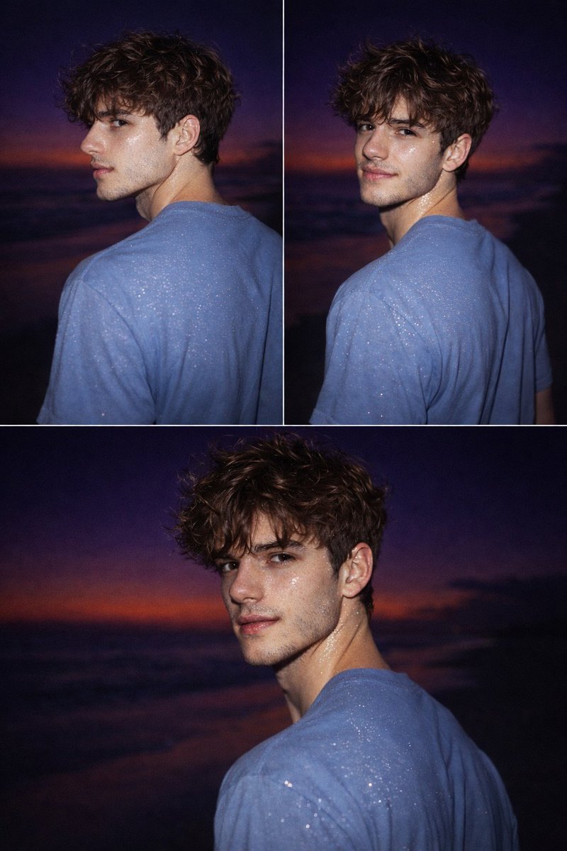 Image Created on ChatGPT

Prompt:
A cinematic beach scene at dusk, just after sunset, with the sun approximately 98% below the horizon, casting a rich purple and deep red gradient across the sky. The environment is low light, nearing darkness. The subject is positioned with their