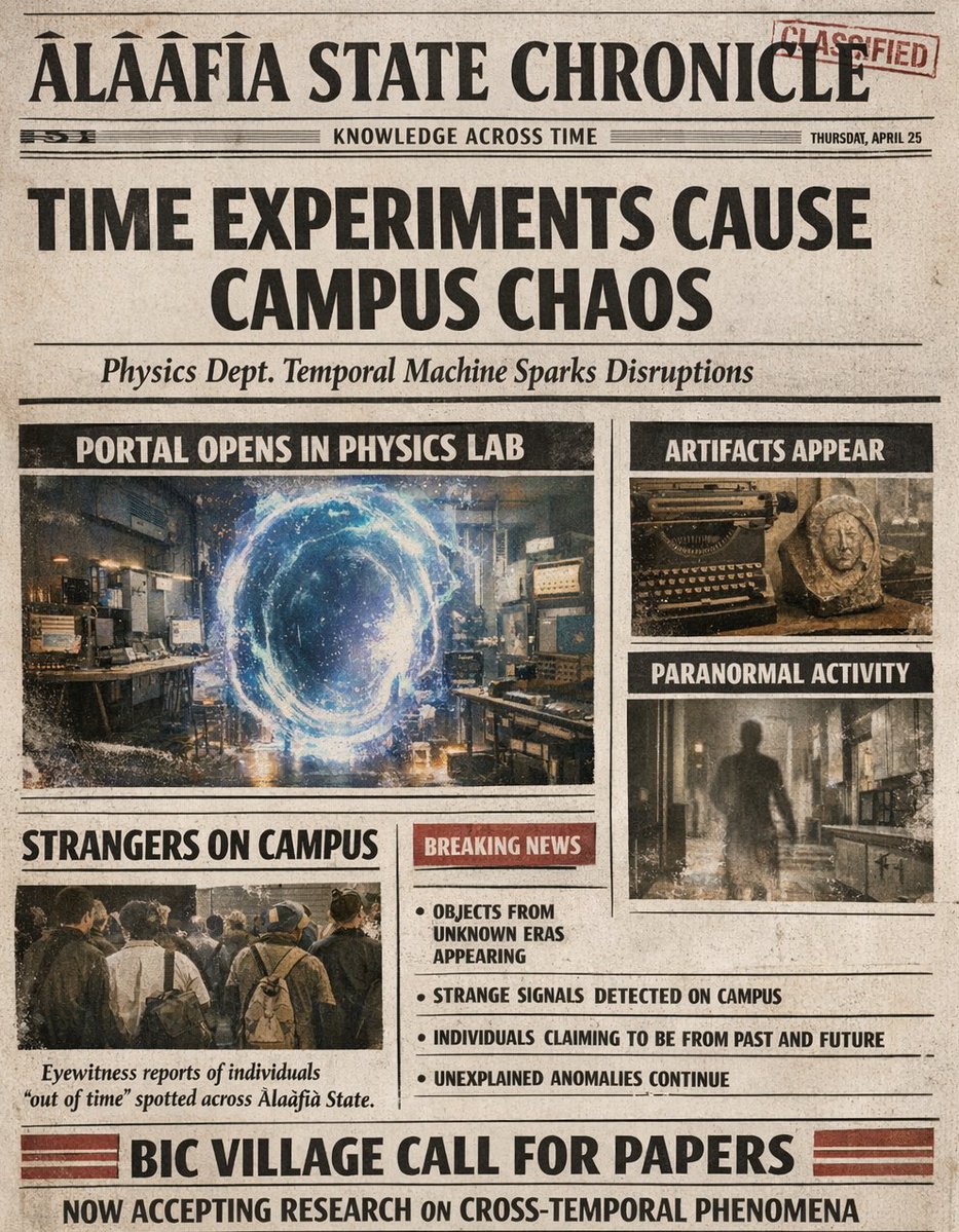 BlackInCyberCo1's tweet image. 📰 Àlàáfíà State University Department of Physics confirms that an experimental device has caused unexpected disruptions across the campus timeline! 🌀

Learn more here: blacksincyberconf.com/bic-village

#BlacksInCyber #DEFCON34 #BICVillage #LitLikeBIC #AlaafiaState #TimeTravel #DEFCON