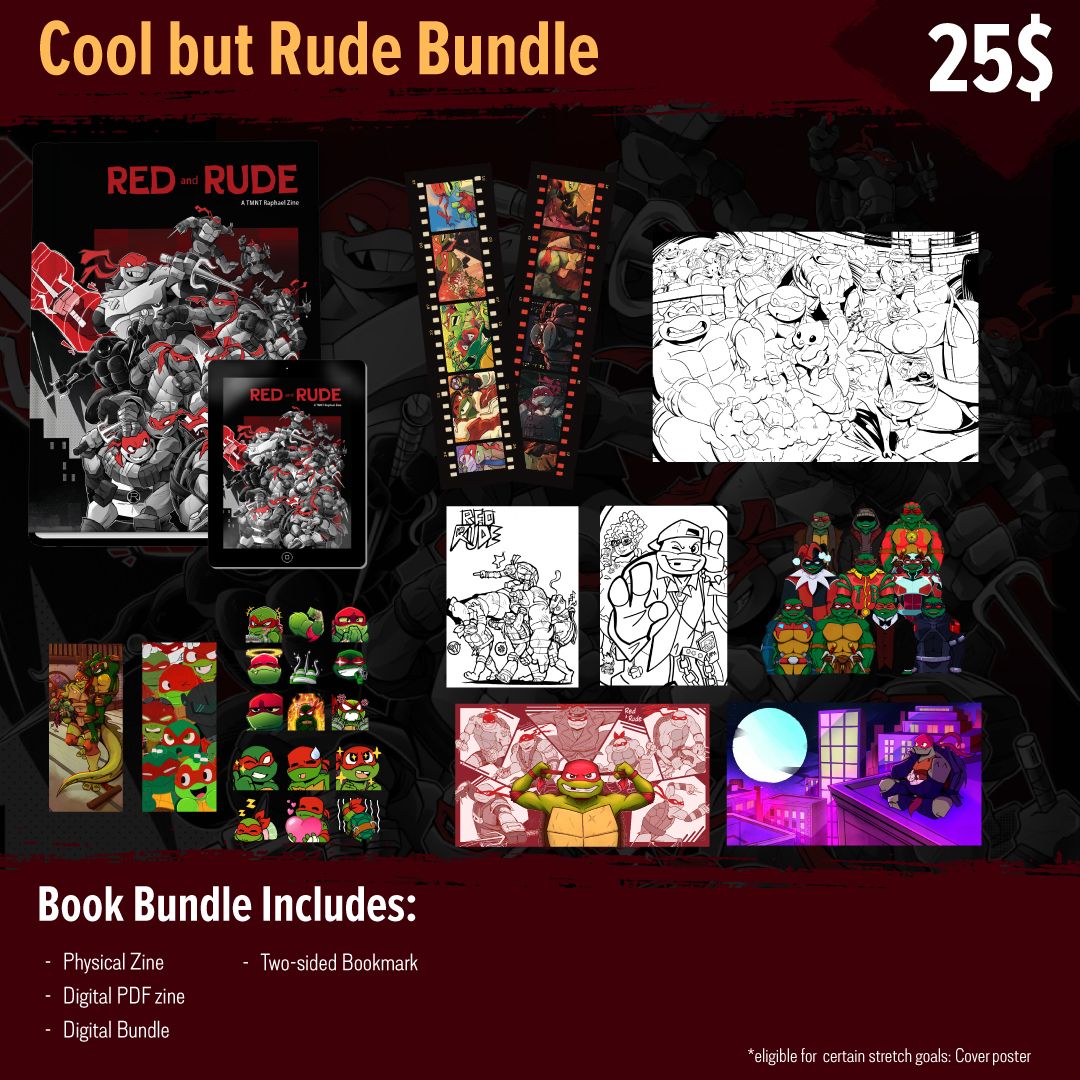 TMNTZines's tweet photo. COOL BUT RUDE ($25) ❤️

This BOOK BUNDLE includes:

Physical Zine Book
1 Double Sided Bookmark
Digital Bundle (includes Zine PDF)

This bundle is eligible for the Cover Print stretch goal. https://t.co/YrJRhKzKW0