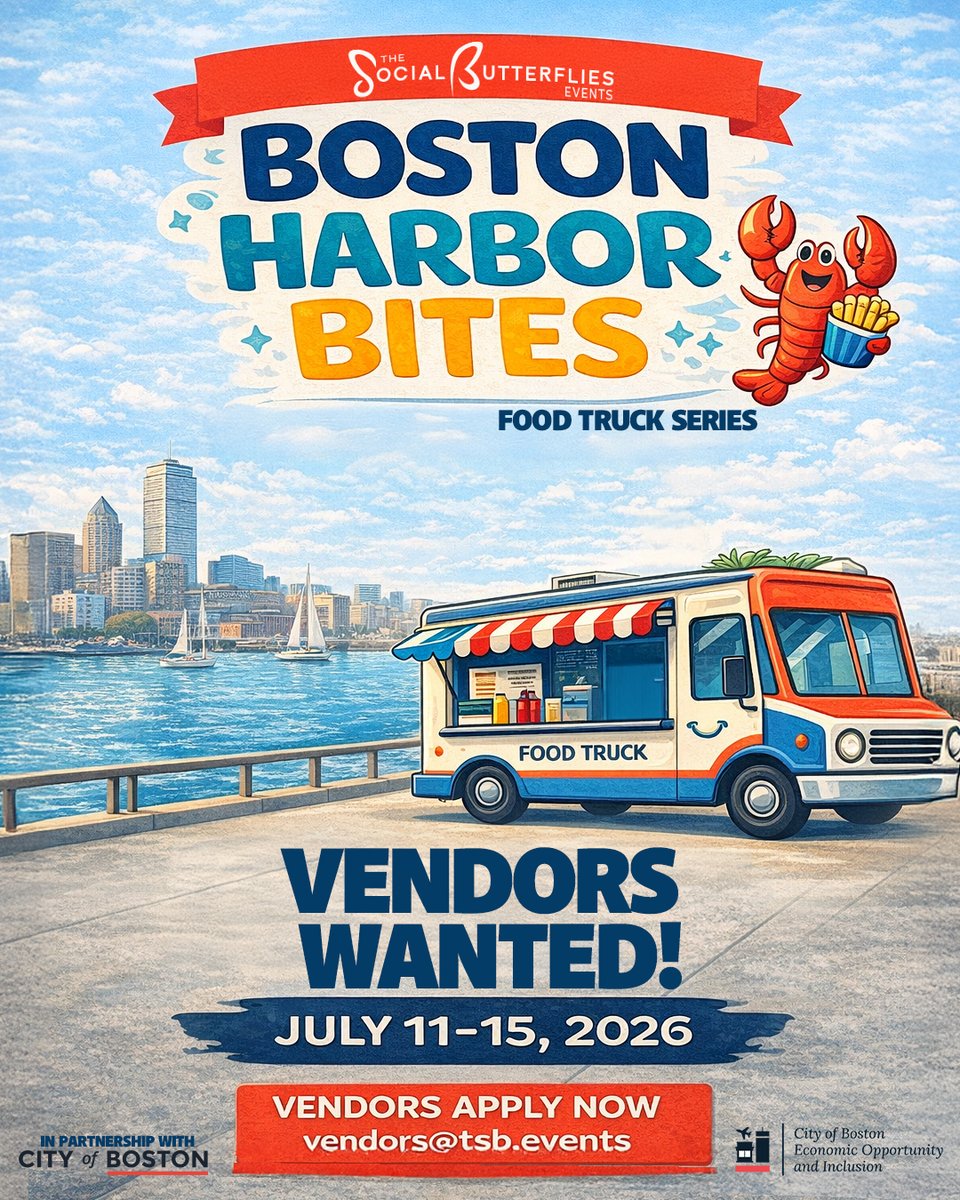 BECMAinc's tweet photo. Your business. Boston's biggest stage. This summer.

Boston Harbor Bites vendor applications are OPEN, and our BECMA Member, The Social Butterflies, is looking for food vendors, merchandise sellers, and local artisans ready to show up and show out

Apply now: vendors@tsb.events https://t.co/XNVfAeLwJS