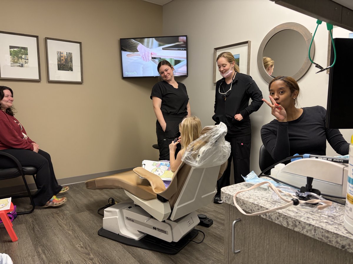 Our EFDA Rachel recently brought her kids to the office for a fun visit while she was off the clock! From coloring in the chair to helping wipe things down, they got a look at where Mom works. We love when family stops in and fills the office with extra smiles.