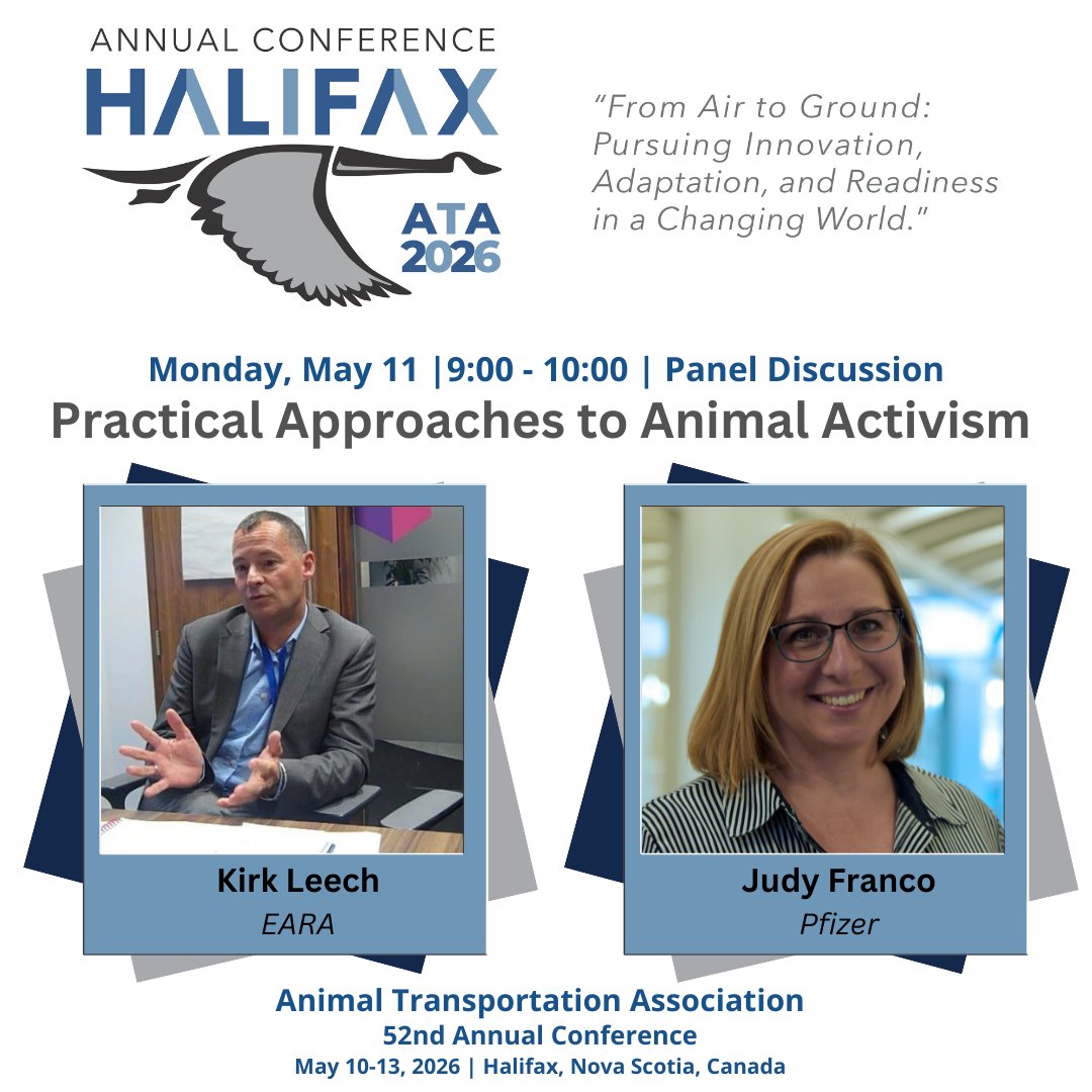 AtaAnimal's tweet photo. The 52nd Annual Conference of the Animal Transportation Association gets underway with a panel discussion on Practical Approaches to Animal Activism.

Make plans to join us in beautiful Halifax, Nova Scotia, May 10-13, 2026! https://t.co/HPwXD0KVDu

#ATA #AnnualConference https://t.co/yDfYM28Fff