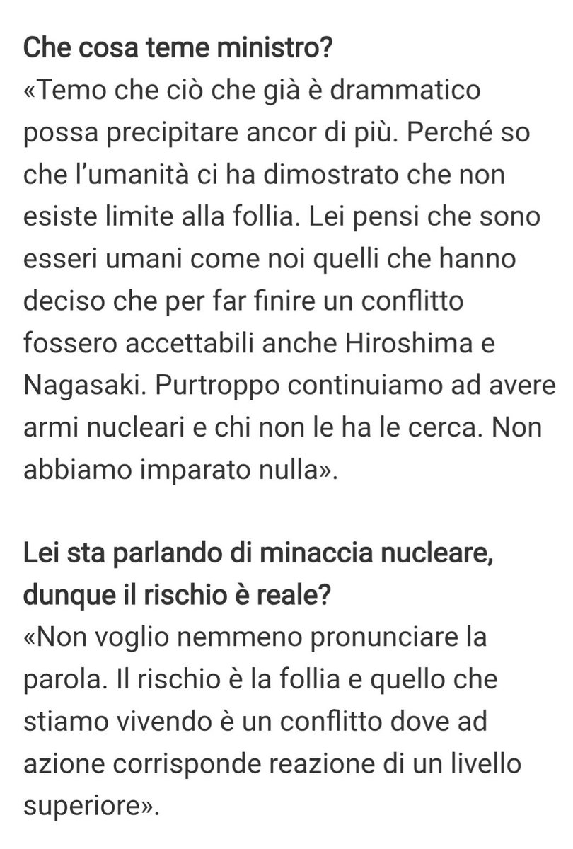 PasqPugliese's tweet image. La follia non è un rischio, come dice @GuidoCrosetto, ma è la corsa agli armamenti fino alle #arminucleari: lo denunciamo e siamo impegnati per politiche attive di #pace. Ma Crosetto non può solo evocarla: deve disinnescarla passando dal #riarmo al #disarmo.
Altrimenti ne è parte