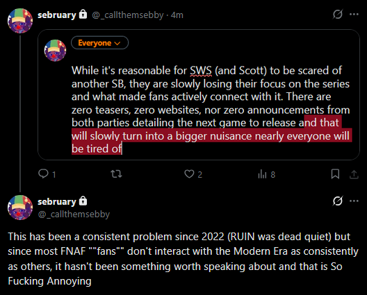 _callmesebby's tweet image. taking this off my priv: i think this series needs to start teasing its projects again. use a website or drop an image i couldn't possibly care what but there needs to be some sort of break through. i cannot stand waiting nearly a month before a game's release to have content