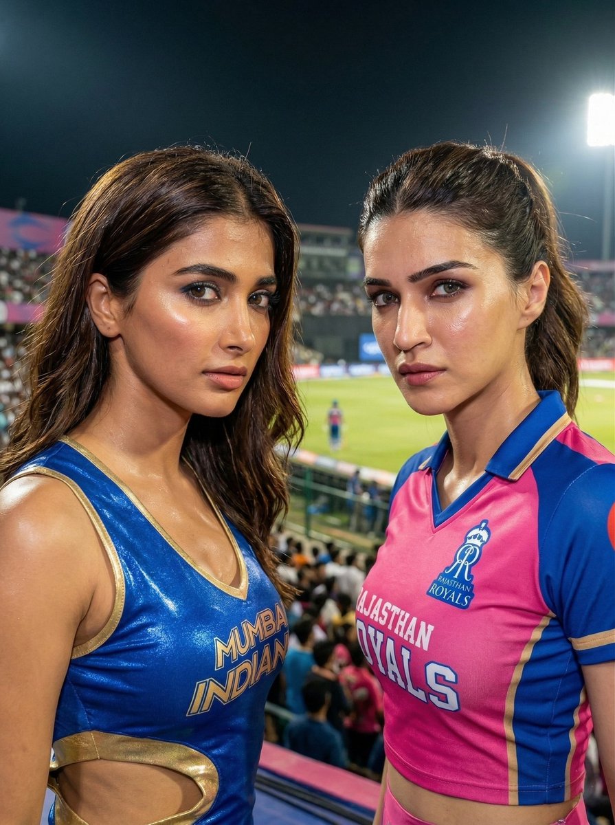 art3mis56's tweet photo. Mi vs RR 

#IPL2026 #MumbaiIndians #RajasthanRoyals #PoojaHegde #KritiSanon #RRvMI #IPLCheerleaders #CricketFever #TATAIPL #OneFamily #HallaBol #IPLSeason #BollywoodStyle #TrendingNow #ExplorePage #CricketMeriJaan #AalaRe #IPLMatchDay #MatchDayVibes #GuwahatiCricket #IPLMemes https://t.co/jFLrXDL3q5