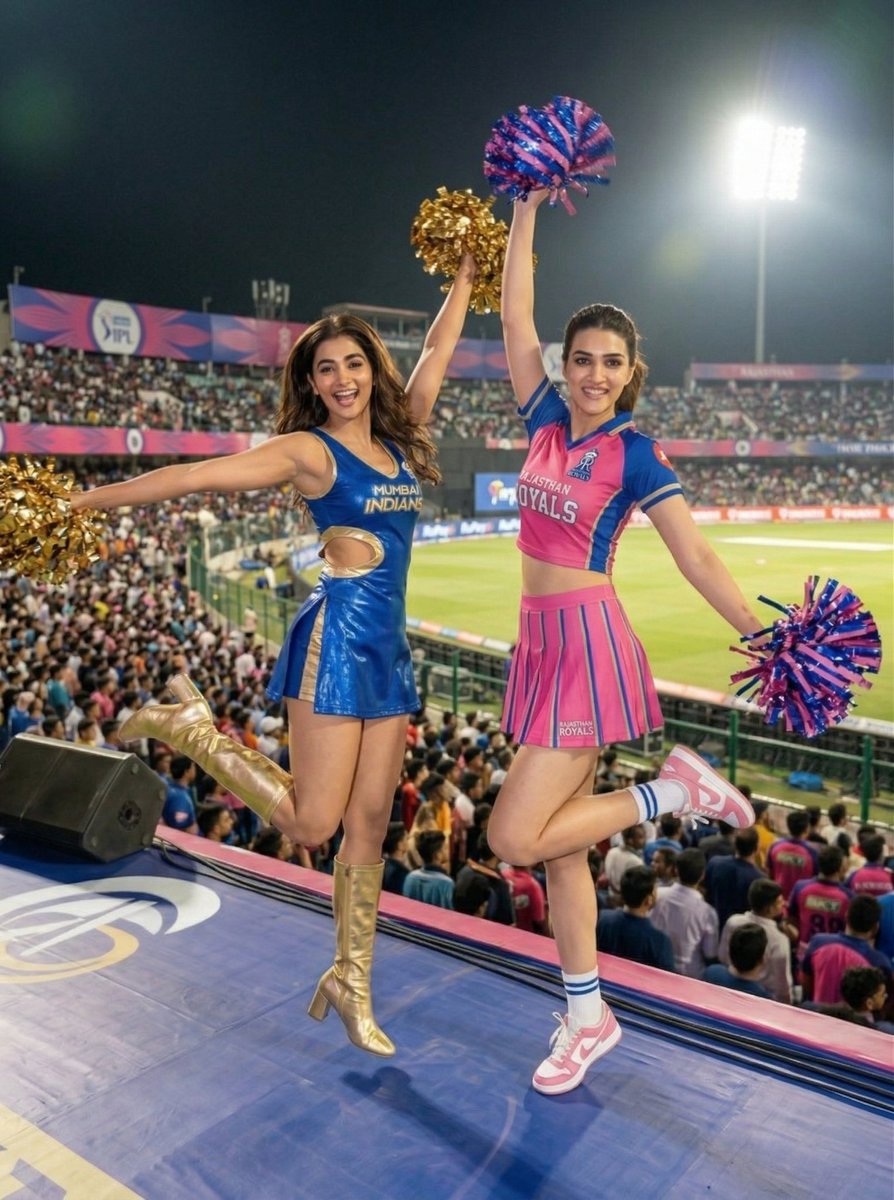 art3mis56's tweet photo. Mi vs RR 

#IPL2026 #MumbaiIndians #RajasthanRoyals #PoojaHegde #KritiSanon #RRvMI #IPLCheerleaders #CricketFever #TATAIPL #OneFamily #HallaBol #IPLSeason #BollywoodStyle #TrendingNow #ExplorePage #CricketMeriJaan #AalaRe #IPLMatchDay #MatchDayVibes #GuwahatiCricket #IPLMemes https://t.co/jFLrXDL3q5