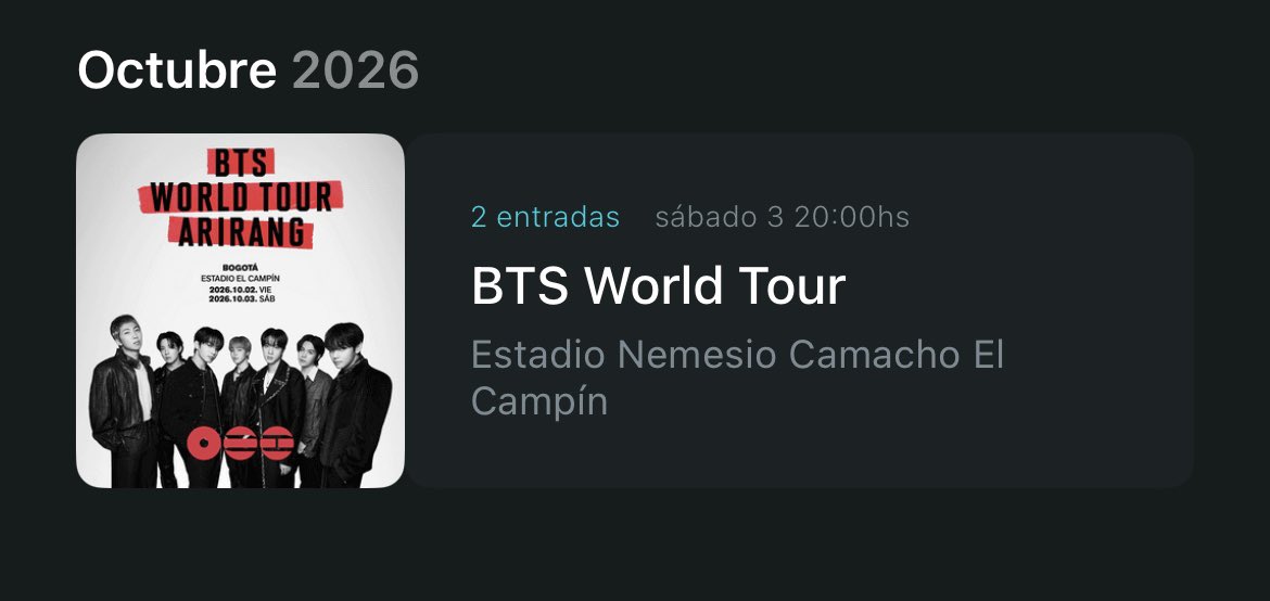 04mgll's tweet photo. EL MEJOR DÍA DE MI VIDA 💜✨
@BTS_twt @musictrendscol @paramo_presenta  #bts https://t.co/f7oi7OyEBK