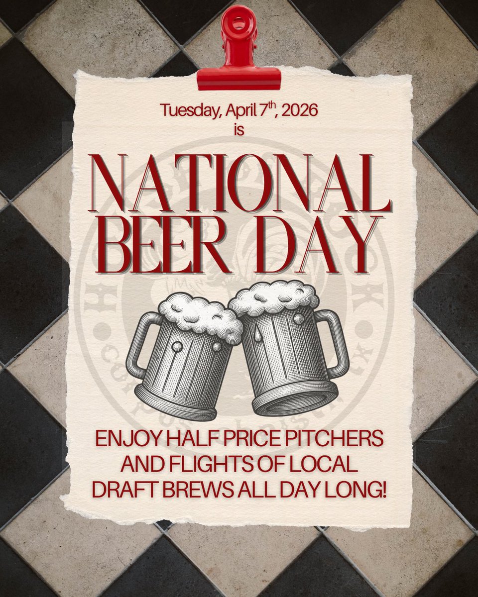 houseorock's tweet photo. It’s National Beer Day! We’re celebrating with half price pitchers and flights of our locally brewed draft beer from Nueces Brewing, Rebel Toad, and Lazy Beach 🍻 https://t.co/yXYWYVAz3L