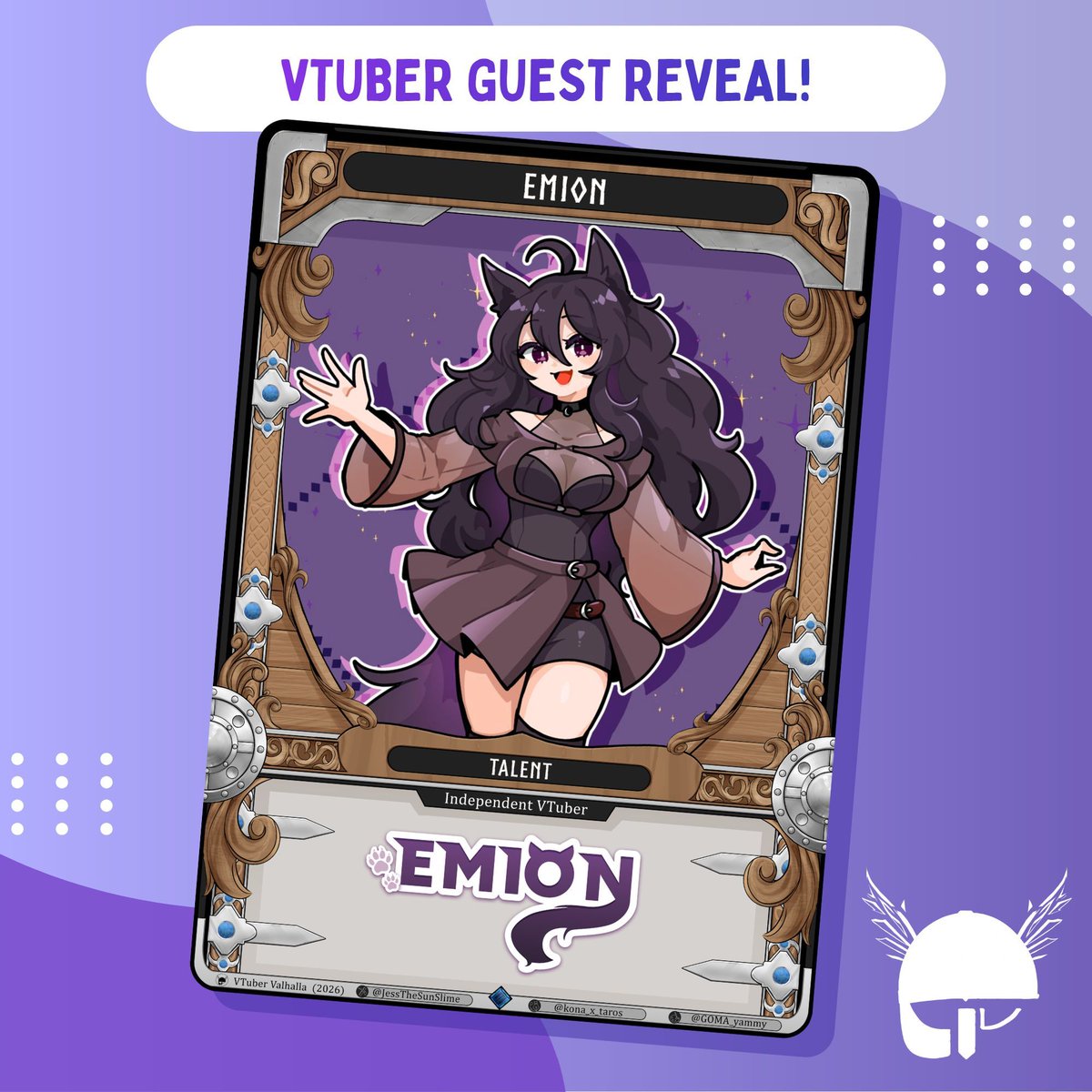VtuberValhalla's tweet photo. [Guest Announcement] 

Your local witchy wolf girl, @_Emion_, is here to cause some mayhem at Valhalla! 

Don't worry though, she won't bite (only a little) 💜🐺

#VTuberValhalla2026 https://t.co/9iMov2qo80