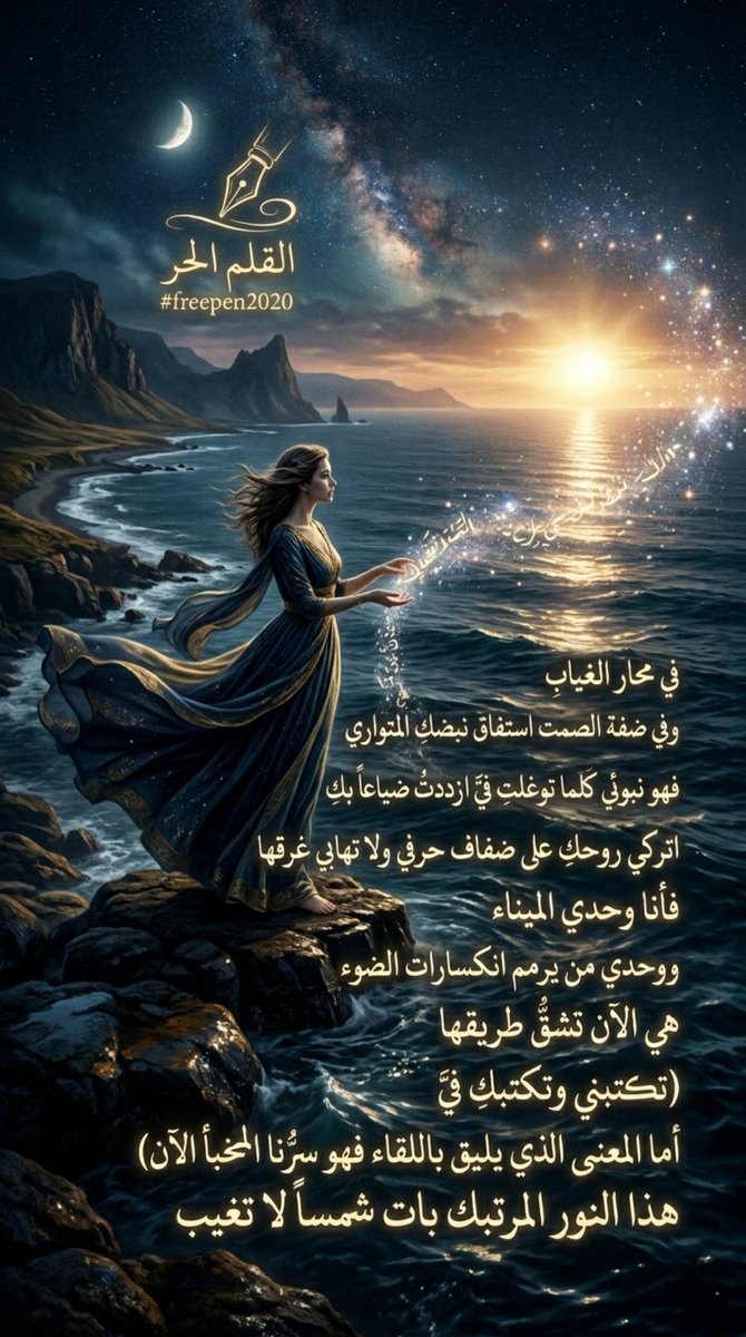 freepen2020's tweet photo. (في محار الغياب)

في ضفة الصمت

استفاق نبضكِ المتواري

فهو نبوئي

كلما توغلتِ فيَّ

ازددتُ ضياعاً بكِ

اتركي روحكِ على ضفاف حرفي

ولا تهابي غرقها

فأنا وحدي الميناء

ووحـدي من يرمم

انكسارات الضوء التي تخشينها

هي الآن تشقُّ طريقها

تكتبني

وتكتبكِ فيَّ

أما المعنى الذي يليق باللقاء

فهو سرُّنا المخبأ الآن

هذا النور المرتبك

بات شمساً لا تغيب

#freepen2020