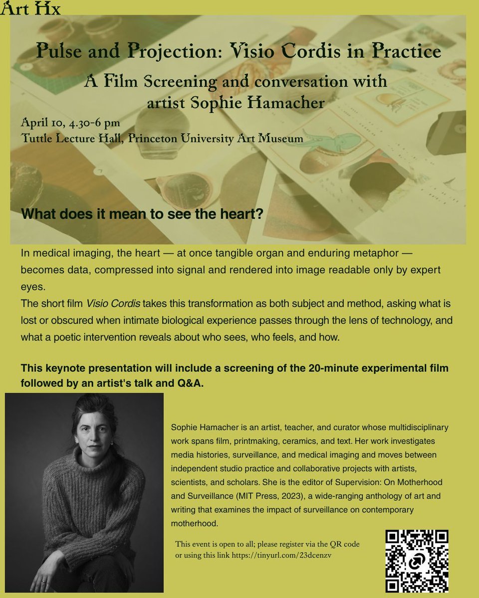 PrincetonAAS's tweet photo. 🗓️ Art Hx Speaker Series with Sophie Hamacher, "Pulse and Projection: Visio Cordis in Practice"

Friday, April 10, 2026, 4:30 pm
Princeton University Art Museum.

https://t.co/9mn12gF69v https://t.co/9aRO519MsE