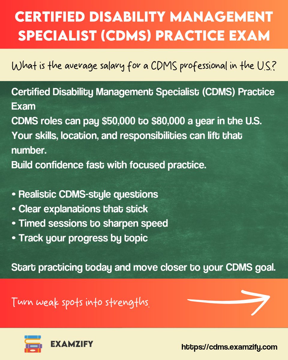 examzify's tweet image. CDMS exam coming up? Let’s make it feel manageable. Get exam-ready for the CDMS Test with targeted practice that builds confidence fast: flashcards to lock in core terms, multiple-choice questions that mirror what you’ll see on test day.#CDMS #DisabilityManagement #CaseManagement