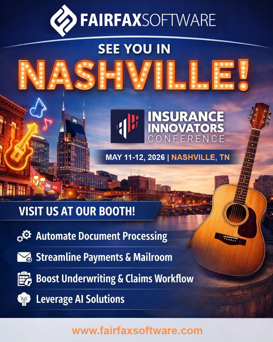 FairfaxSoftware's tweet photo. We're exhibiting at Insurance Innovators in Nashville and we're ready to talk intelligent automation.  Stop by our booth to see how Quick Modules + AI platform is helping modernize document processing, payments, and claims workflows.

#InsuranceInnovators #Insurtech https://t.co/5AdDojEgFg