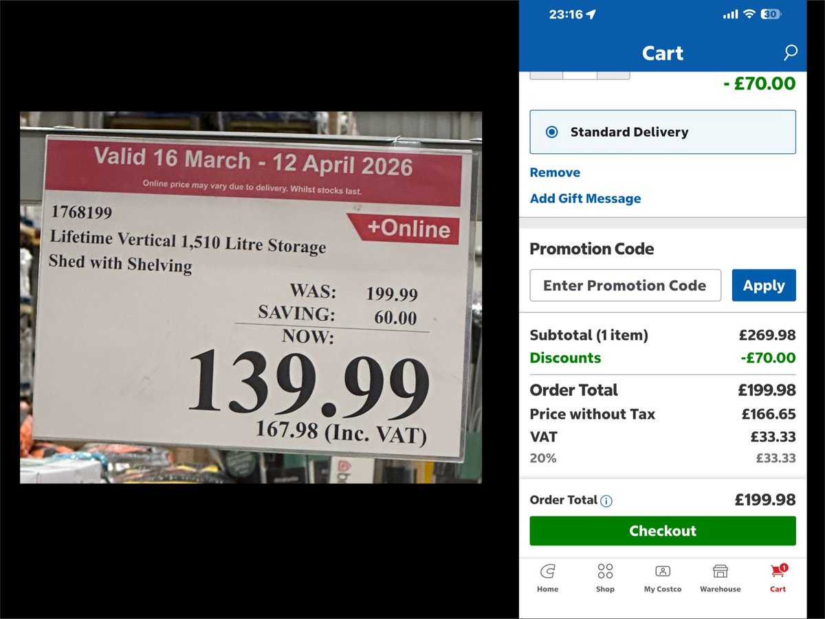 ChardyAlan's tweet photo. @CostcoUK I’m hoping someone can advise me and answer me a question I was in store on Saturday in #trafford and going to purchase the item in pic but because of size thought it best to order on line, but there is a price discrepancy https://t.co/15EkSzeb1a