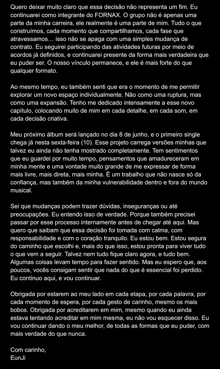 FORN4X_'s tweet photo. Official statement from EunJi regarding her contract termination and future plans.

#FORNAX #우주소녀들 #EunJi #은지 https://t.co/mVdQCptRI1