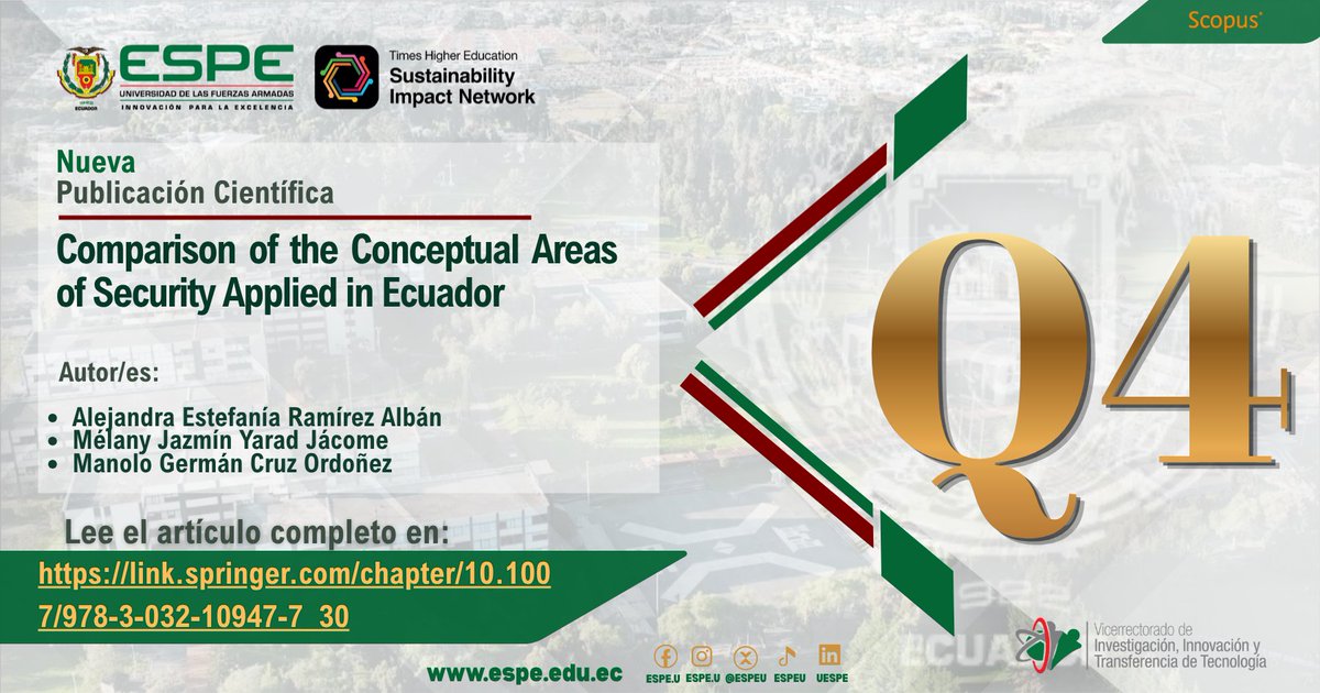 Investigaespe's tweet image. #ConferencePaper | Difundimos una nueva publicación científica centrada en la comparación de las áreas conceptuales de la seguridad aplicadas en el Ecuador. Este trabajo contribuye al análisis académico de enfoques y marcos conceptuales vinculados a la seguridad, aportando a la