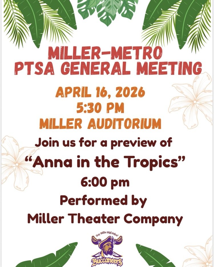 MM_BucNation's tweet photo. Save the Date! PTSA meeting &amp; sneak peek at the One Act Play, "Anna in the Tropics."  
4/16
Miller Auditorium 
5:30 pm https://t.co/rnJGuGdnEc