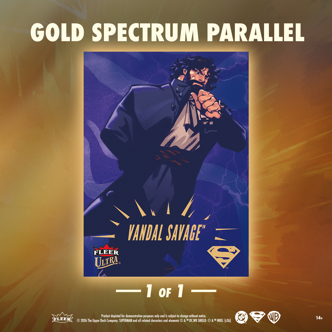 UpperDeckEnt's tweet image. Strike gold with the Fleer Ultra Superman trading card set! Chase rare 1 of 1 Gold Spectrum Parallels of your favorite heroes and villains! #dc #superman #upperdeck