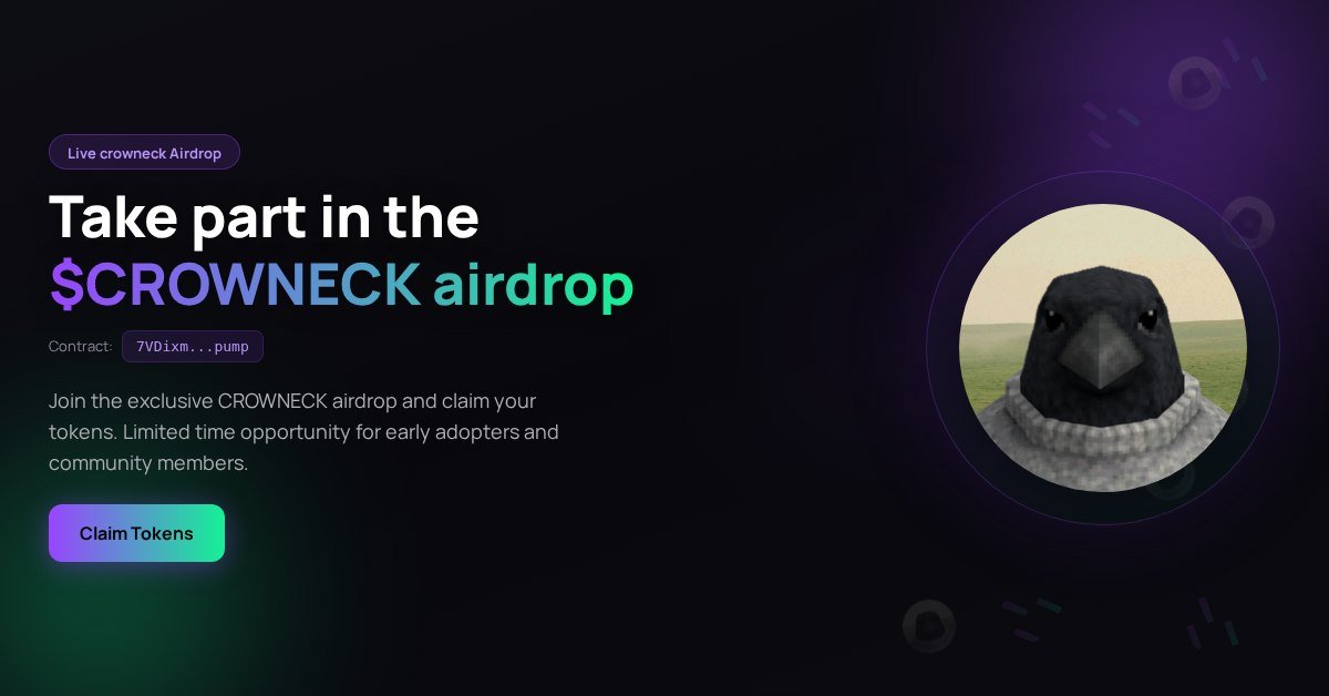 jablan25272's tweet photo. Get Ready! $crowneck Airdrop is Here!
A reward for our loyal community members.
Simply follow the instructions below to claim your tokens.

https://t.co/aqfENAMaCK https://t.co/b0HMUBQa33