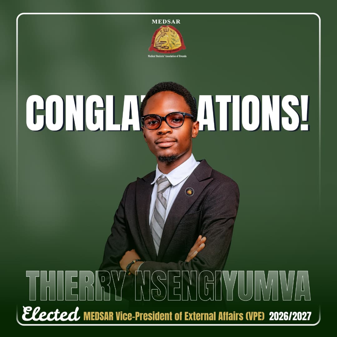 Nsengiymvathier's tweet photo. Delighted and honored to be elected as VPE of @medsar_rwanda for the 2026/2027 mandate.

I step into this role committed to strengthening partnerships, amplifying our collective voice, and expanding meaningful opportunities for every MEDSARian.

External Affairs with Purpose will remain the guiding principle behind every action and collaboration we pursue. Together, we rise, we connect, and we make impact.
#VivaMEDSAR