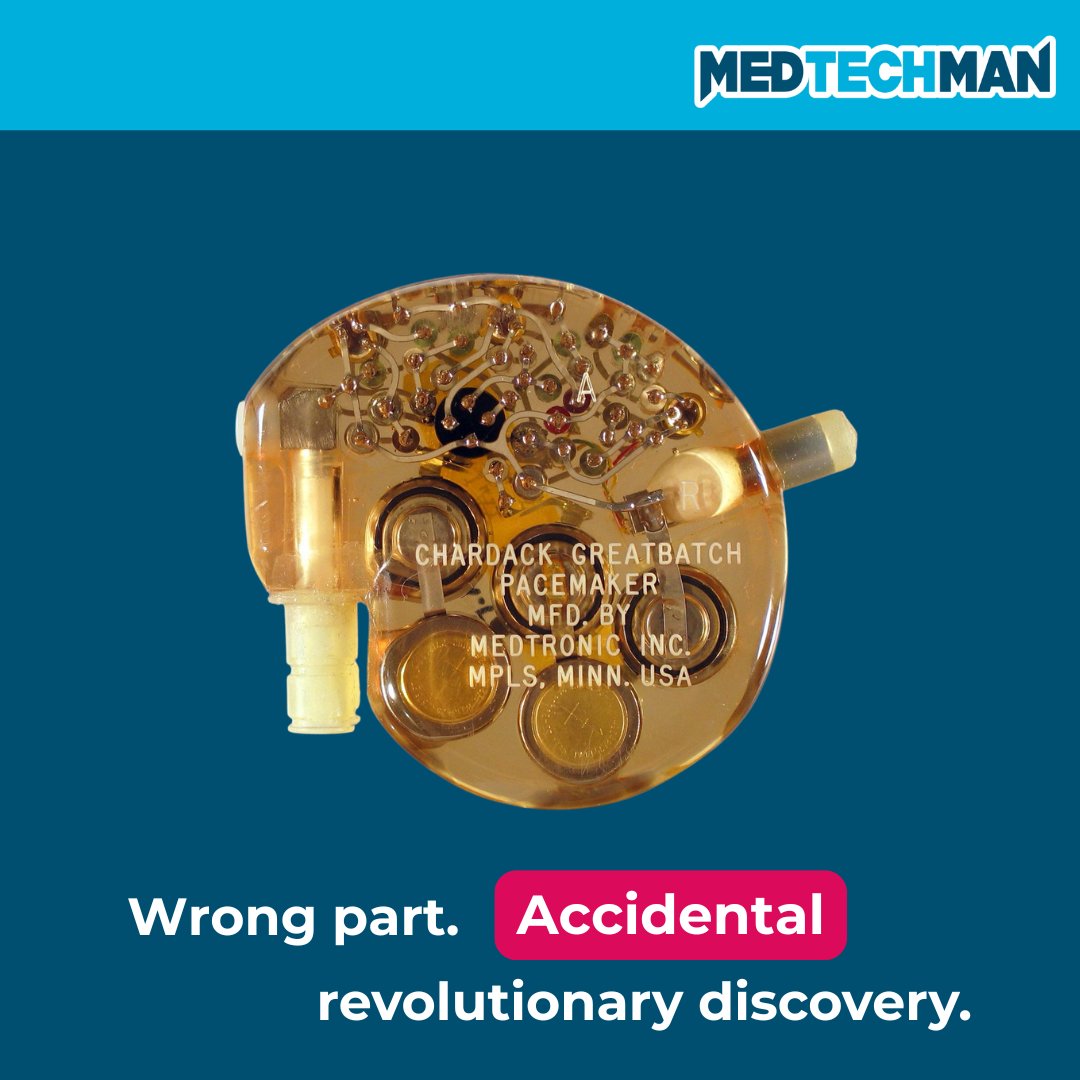 MedTech_Man's tweet image. Wilson Greatbatch grabbed the wrong resistor... and accidentally invented the implantable pacemaker. Patented 1960. Millions of lives saved. 

Pay attention to your mistakes. ⚙️

#MedicalDevice #EngineeringHistory #medtechman #medtech #innovation