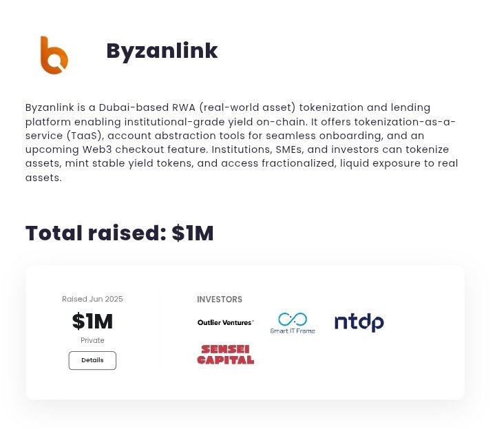 Cryptoxbharat's tweet image. 🪂 Byzanlink Testnet is LIVE on @hedera

💰 Funding: $1M
💸 Cost: FREE
🎁 Reward: Potential Airdrop

Backed by Sensei Capital, Outlier Ventures &amp;amp; NTDP Venture 👀

---

🚀 What is @byzanlink?

A Dubai-based RWA platform
→ Tokenize real-world assets
→ Earn yield on-chain
→ Built