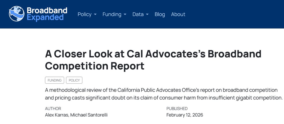CalBroadband's tweet photo. Advanced Communications Law and Policy Institute says the Public Advocates Office’s broadband pricing analysis is “built on unrealistic assumptions” and relied on an “outcome-driven model to yield supportive results.” Read more here: https://t.co/zO4BC5d1TV https://t.co/O11zCSaBdr