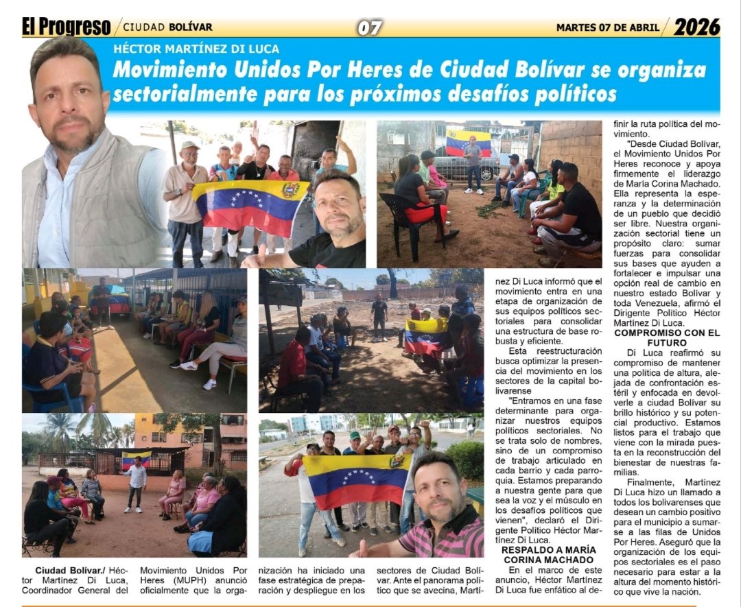 HectorMDiluca's tweet photo. 07/03/2026 🇻🇪 

Movimiento Unidos Por Heres de ciudad Bolivar se organiza sectorialmente para los próximos desafíos políticos. https://t.co/zRdm4vIQUu