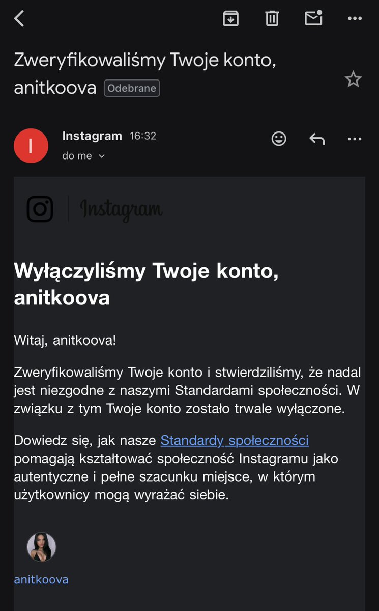 anitk0va's tweet image. If anyone knows someone who works at Meta or has experience with Instagram account recovery, I would greatly appreciate your help. Please contact me at: Anitkova.b@gmail.com.
My account was disabled yesterday, and I am looking for support to recover it. Thank you ❤️