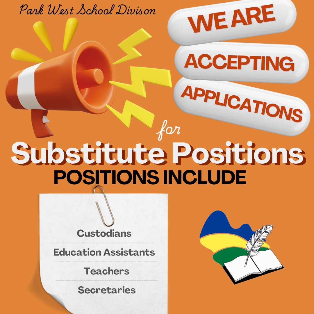 📷 Be part of something meaningful!
PWSD is seeking substitute Secretaries, EAs, Janitors, Bus Drivers, and Teachers.

Your time helps keep schools running smoothly and supports students every day.
Apply today: pwsd.ca/application-fo…