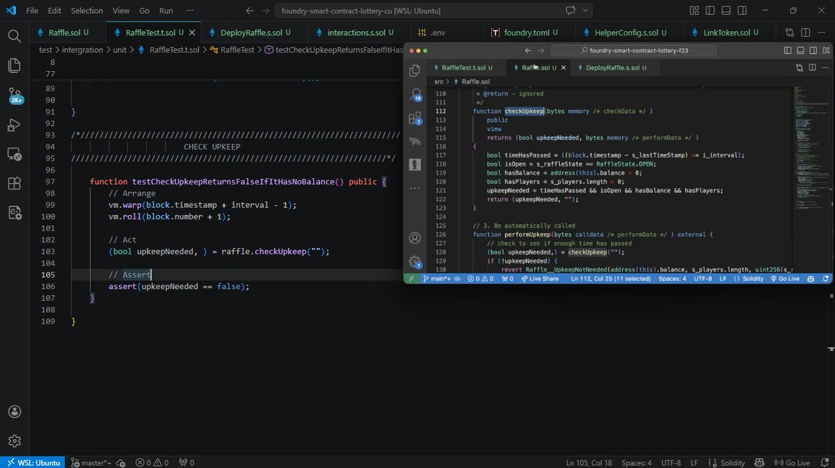 Nasintech's tweet image. Day 30 of becoming a Smart Contract Developer🔥

Today i learnt:
✅ Funding a Subscription
✅ Adding a Consumer
✅ Wrote lots of tests

Faced bugs, asked AI, and finally understood why testing matters before deployment.

Learning every day💪

@CyfrinUpdraft #Web3 #Foundry