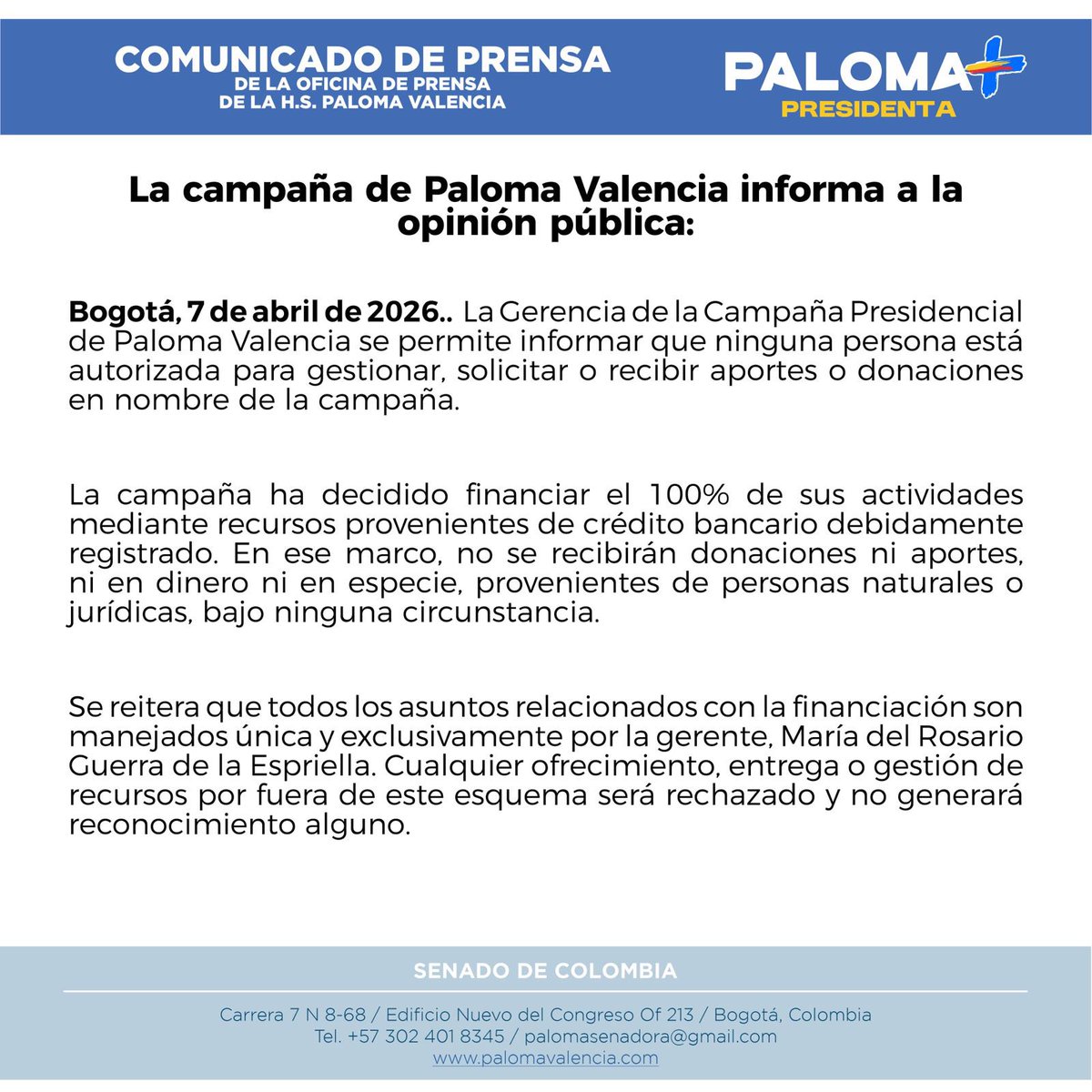 Prensa Paloma Valencia tweet media