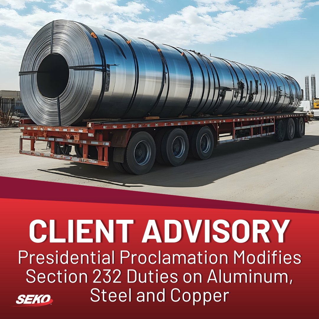 SEKO_Logistics's tweet photo. New Presidential Proclamation reshapes #Section232 duties on #aluminum, #steel &amp; #copper imports — impacting duty calculation, product scope &amp; compliance requirements. 

What #importers need to know: https://t.co/nkIZKqLPIm https://t.co/wDJuwAZ2Qg