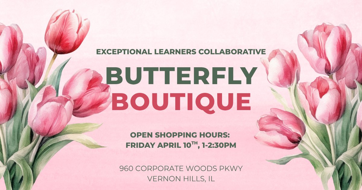 ELC_EduIL's tweet photo. Butterfly Boutique 
Open Shopping Hours 🌷
Friday, April 10th, 1:00-2:30 PM https://t.co/Mh7NAmEAGF