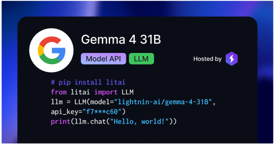 _neilbhatt's tweet photo. the @LightningAI community has spoken, and they want inference! we have some really exciting Day 0 model drop partnerships in the works to ship our high performance server-less inference endpoints to you. 

first up - Gemma 4 by the stellar team @Google is live on Lightning. this model is a beast, give it a rip and share any feedback you’ve got (link in thread)