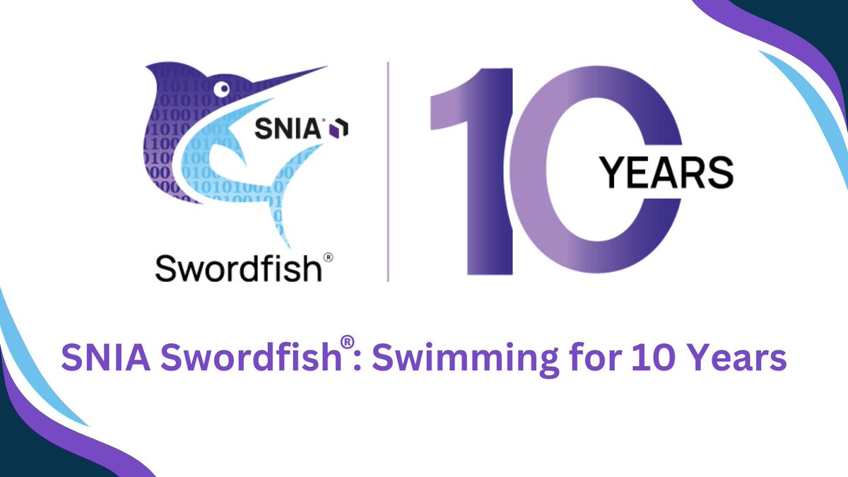 SNIA's tweet image. #SNIA Storage Management is gearing up to celebrate the 10th anniversary of Swordfish at SDC in September. Read the blog “#SNIASwordfish: Swimming for 10 Years” for a list of Swordfish milestones over the past 10 years &amp;gt; bit.ly/4bWsaXV
#Storage #Cloud