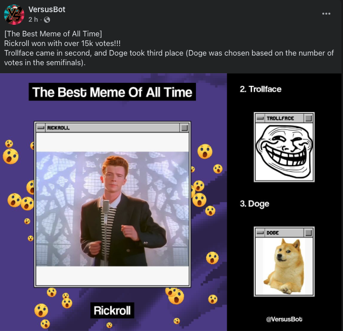 RICKROLL_ogPump's tweet photo. Have you heard of the Empirically Proven Best Meme Of All Time, as per the votes of the normies? 
This is this OG on Pump. 
I can't guarantee when it will start to pump. Community has to get more active. But as far as 100x bet goes, I like my chances.

CA: Eu8qFQrtyRdTLmjn42vnuVCY26fsZPSbkbyVo31t4xFJ