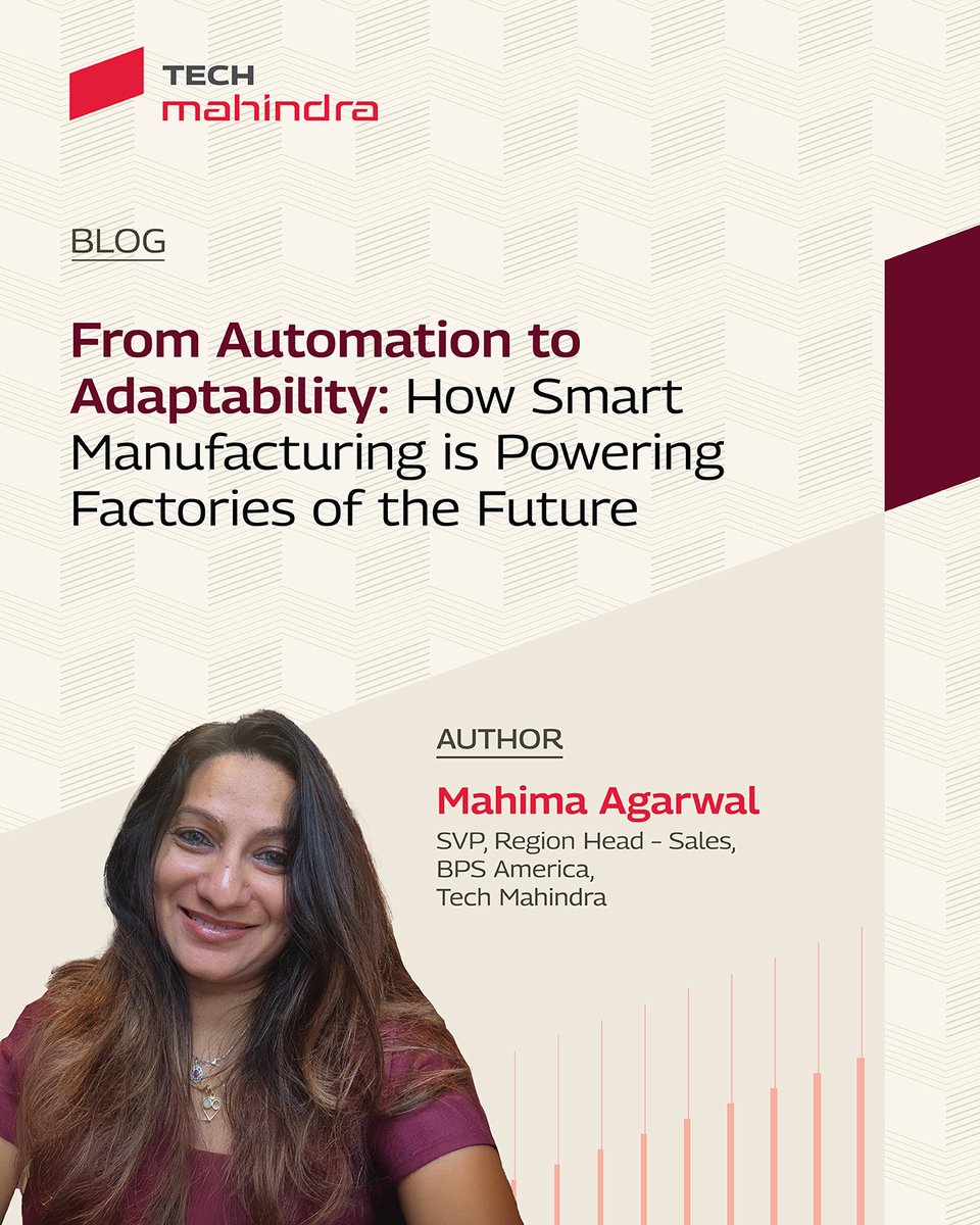 tech_mahindra's tweet image. Discover how @tech_mahindra is helping manufacturers transition from #automation to adaptability and unlock the full potential of Industry 4.0.

Dive into an insightful perspective by Mahima Agarwal on “From Automation to Adaptability: How Smart Manufacturing is Powering
