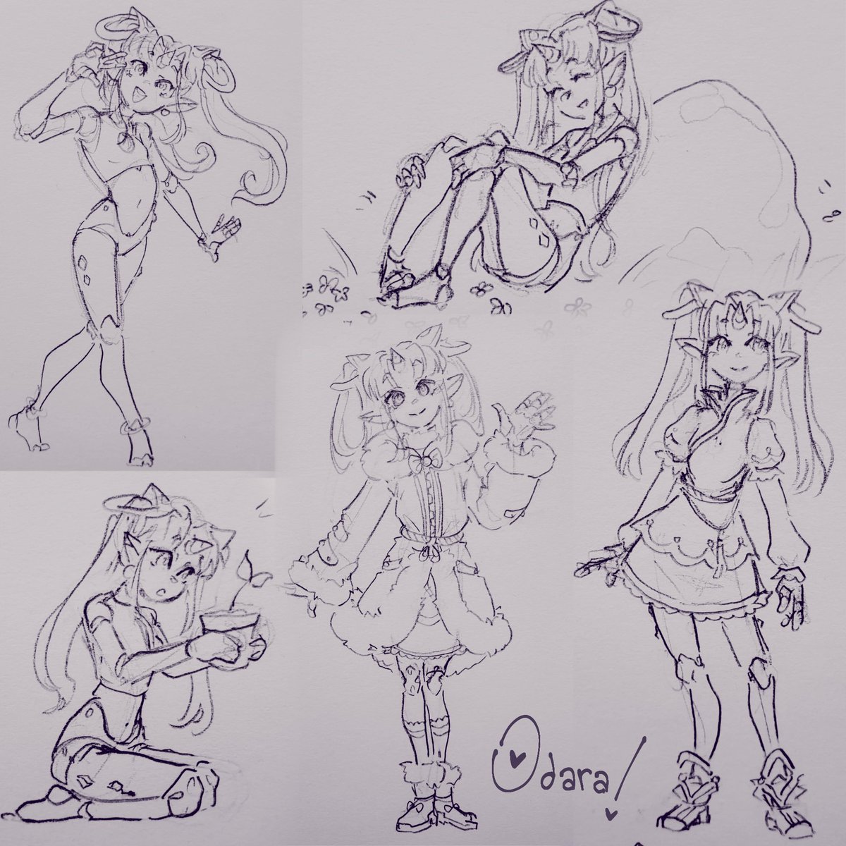 Collaged pic of some sketches of my Dnd character