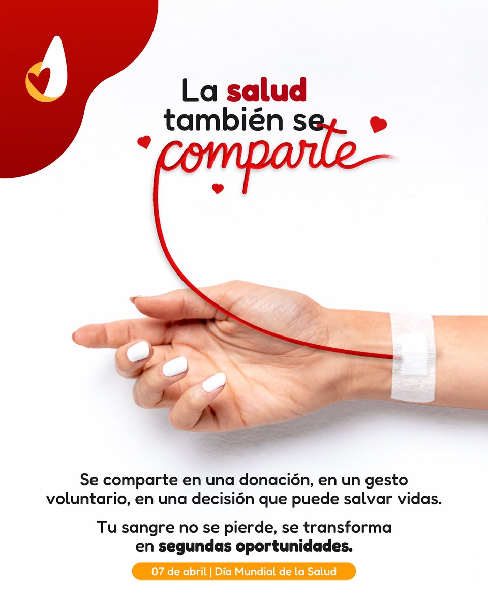 La salud también se comparte cuando decides donar. 🩸

En el Día Mundial de la Salud recordamos que este gesto solidario salva vidas y también aporta beneficios al donante. ❤️

#DonantesRDSV #DonantesRD #DonacionDeSangre #HemoderivadosRD