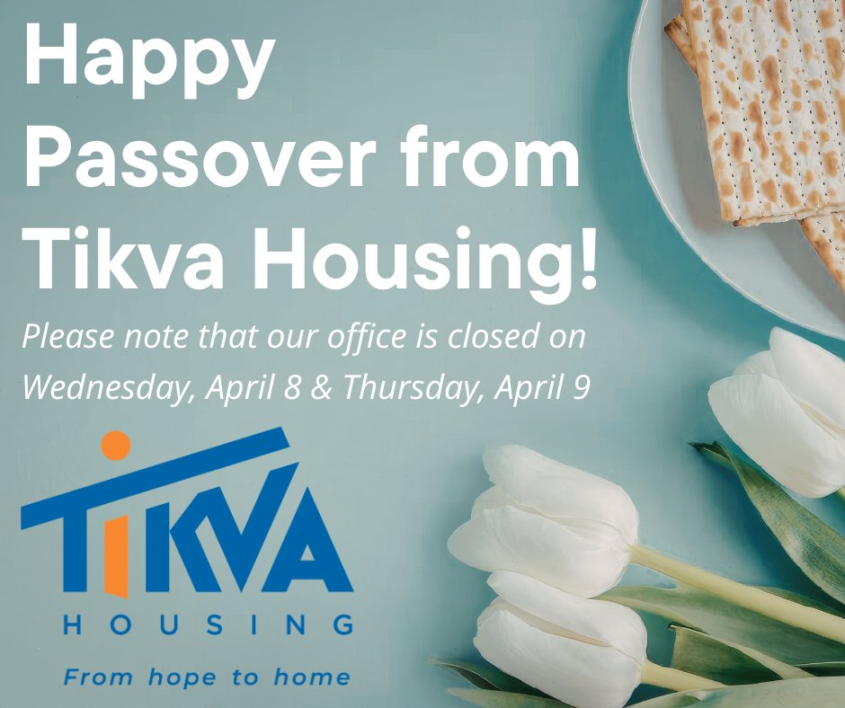 TikvaHousing's tweet photo. Tikva Housing’s office will be closed for the concluding days of Passover on April 8-9. The office will reopen on Fri, April 10.

We wish all those observing a meaningful and peaceful holiday. Chag Pesach Sameach!

#Passover #Pesach #Housing #Vancouver https://t.co/lBw14AoO07