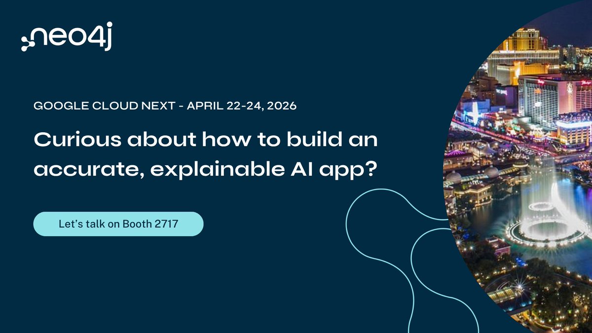 neo4j's tweet image. Going to #GoogleCloudNext?

1️⃣  Visit our booth #2717 to see cool demos and talk to our experts about how graphs can ground your #LLMs with accurate context
2️⃣  Request a meeting with our specialist to get your data AI-ready
3️⃣ On April 23, we are hosting an executive dinner