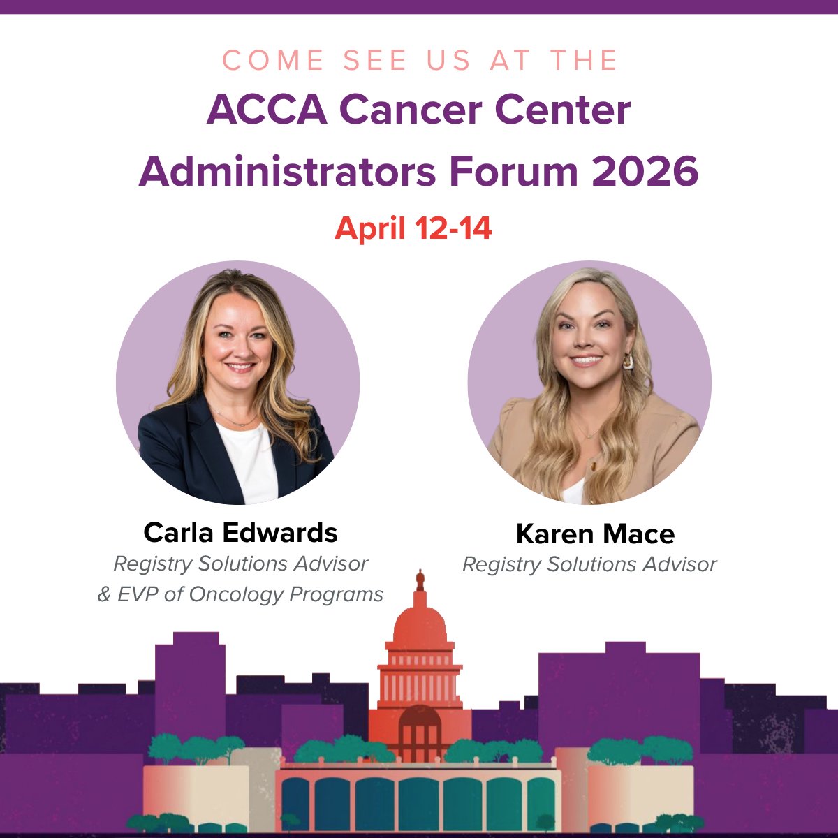 RegPartners's tweet photo. Heading to #ACCA in Madison?

Connect with Carla Edwards &amp; Karen Mace at the Registry Partners booth to explore how we help cancer programs strengthen data quality and turn data into action.

#CCAF2026 #CancerRegistry #Oncology #RegistryPartners https://t.co/2aAZ0djOMU