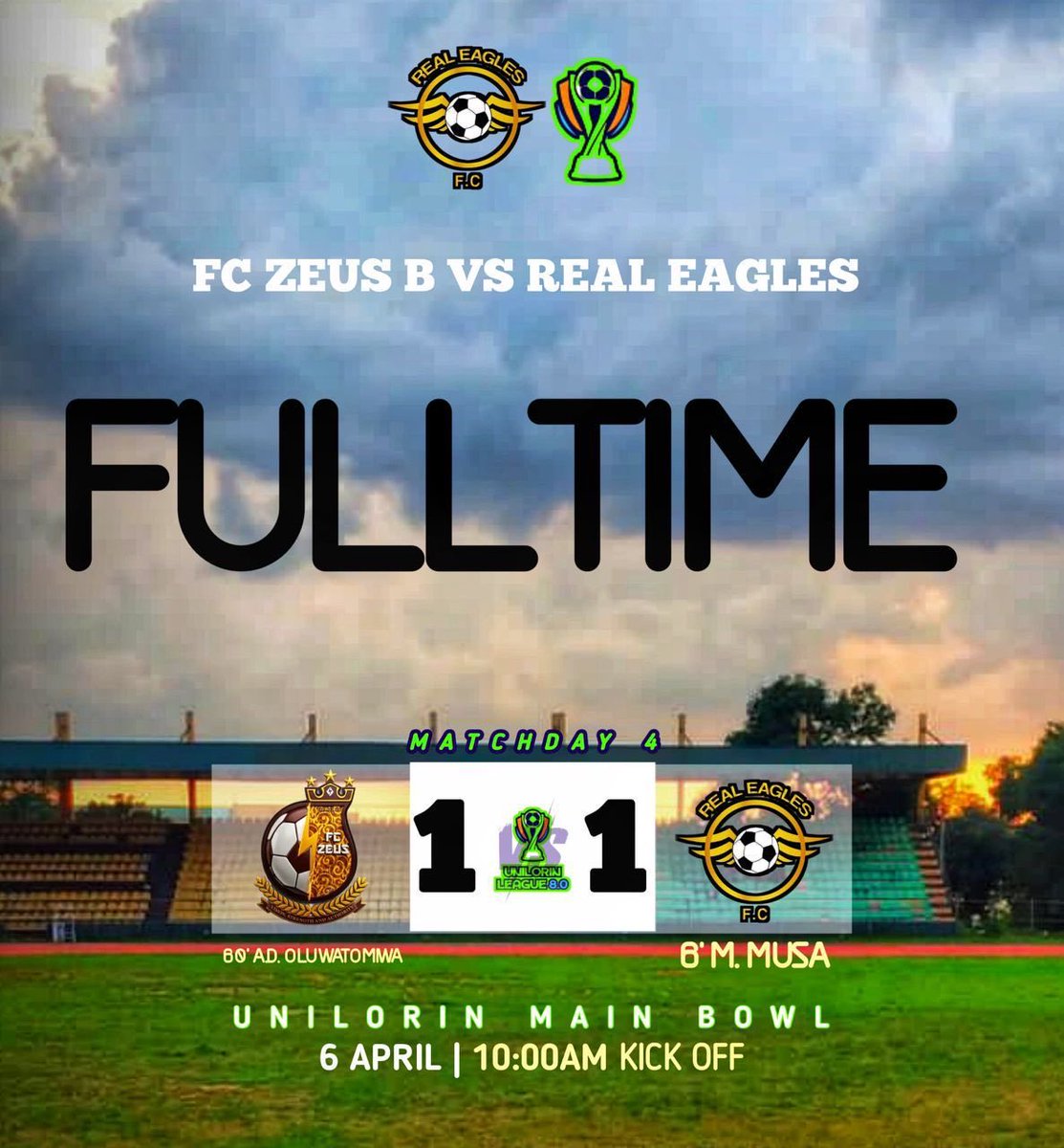 RealEaglesFC's tweet photo. A draw away from home and man of the match award for the lads👏 match day 4 #unilorinleague8 #moniepoint #madeforyourprogress #oddscore #football https://t.co/a1MYGgJaOc