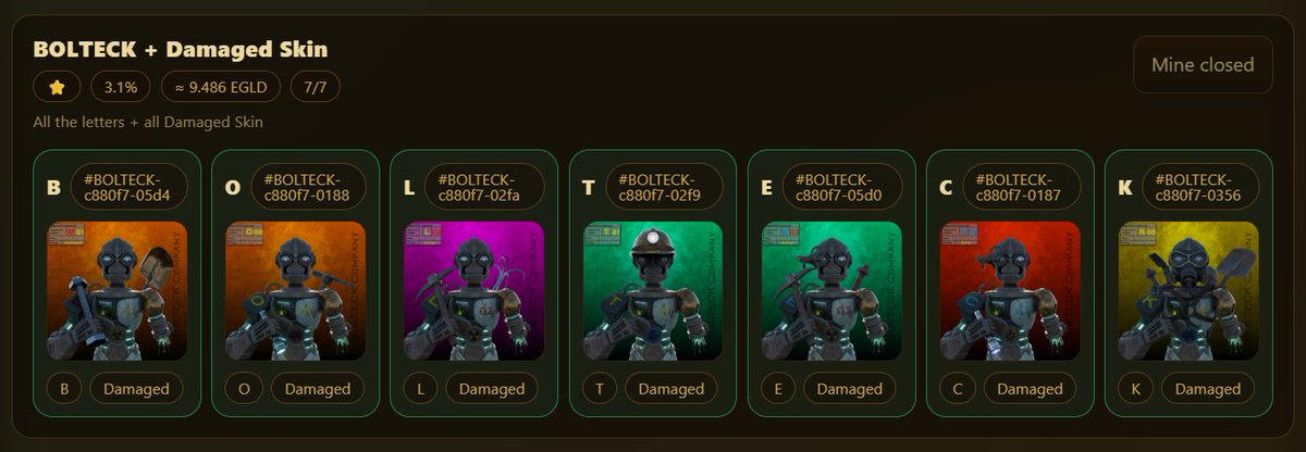 They look damaged but they are good workers, very productive in the mine. 

<a href="/Bolteck_Company/">Bolteck</a> 

 9.47 $EGLD  ⛏️🤖