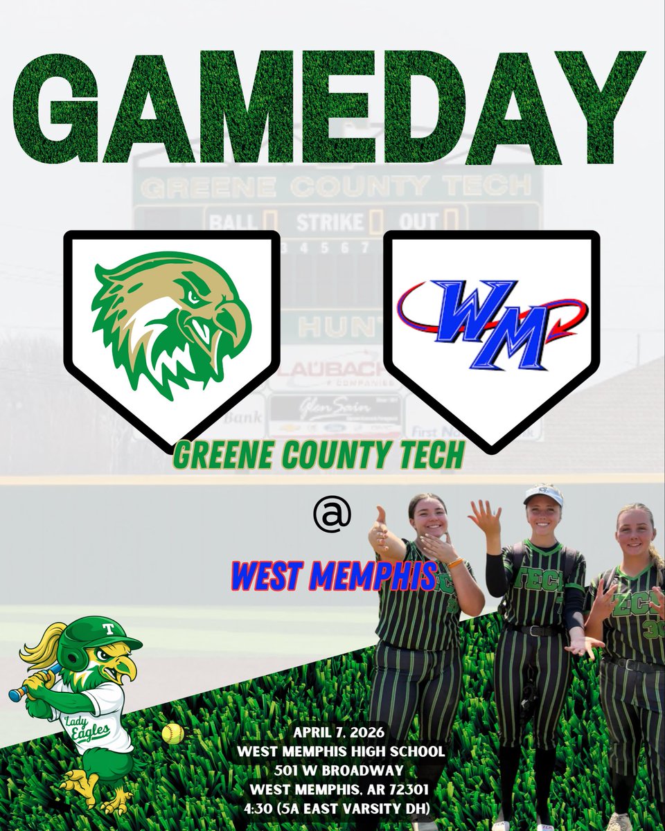 SoftballGct's tweet photo. Conference Game-day. The Lady Eagles travel to West Memphis for a 5A East Conference Double-header. 2 big games on tap. 1st pitch @ 4:30. https://t.co/c7upHnKTWQ