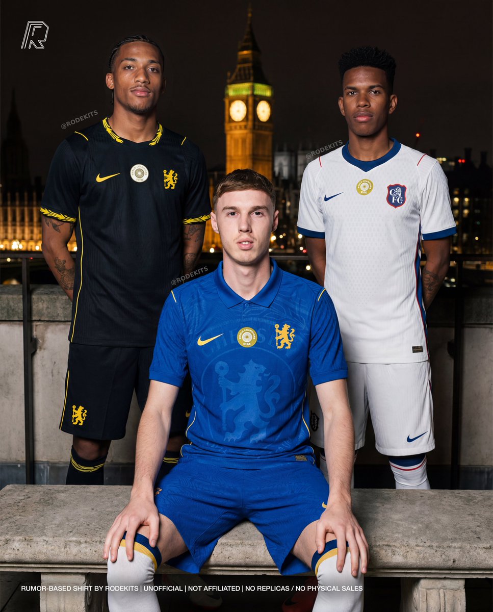 Rode1Kits's tweet image. 🚨Chelsea 2026/27 Full Leak Kit Set Update

👀 Looking much closer to their final versions, based on the last leaked official pictures and a speculative 3rd kit based on rumours. Here’s the updated full set:

Source @Footy_Headlines 

🧵 Thread

#Chelsea #Nike