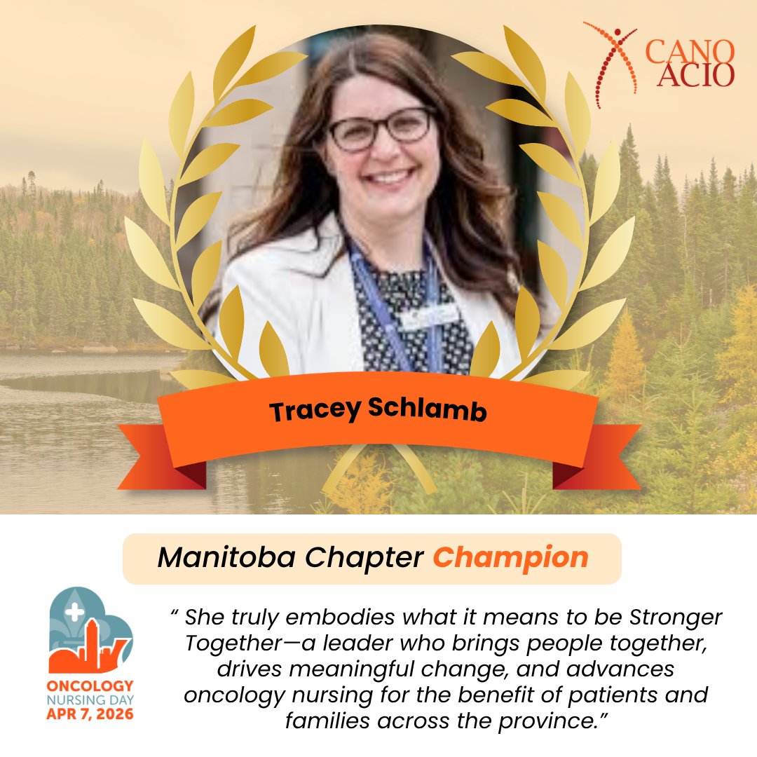 CANO_ACIO's tweet photo. Happy #OND2026! Join us in celebrating the fantastic oncology nurses recognized by their local #CANOACIO chapters as 2026 Chapter Champions. Next up, we are proud to feature Tracey Schlamb from CANO Manitoba!
Check out Tracey’s full profile at the link in our bio! https://t.co/VPjsi15Qnj